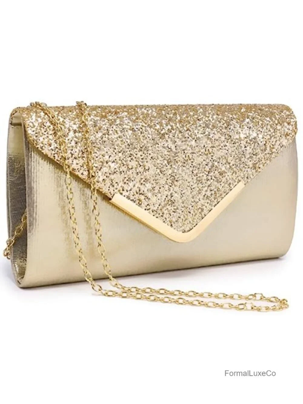 Glitter Envelope Evening Bag Clutch with Chain Strap for Wedding Party Prom